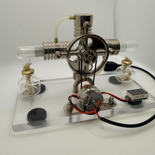 Cross Twin Stirling Engine Generator Kit – Working Dual‑Cylinder Metal Model